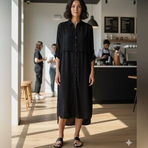 Minimum Black Viscose Midi Shirt Dress Size 36